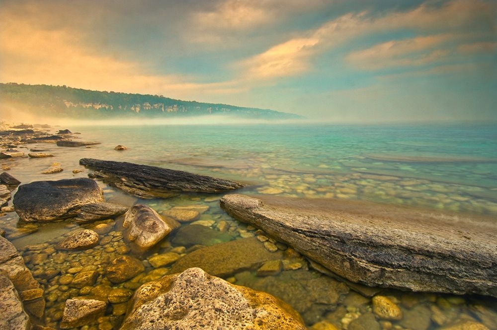 Canada-Ontario-Morning fog on Georgian Bay Limestone Rock Barrow Bay Bruce Peninsula art print by Jaynes Gallery for $57.95 CAD