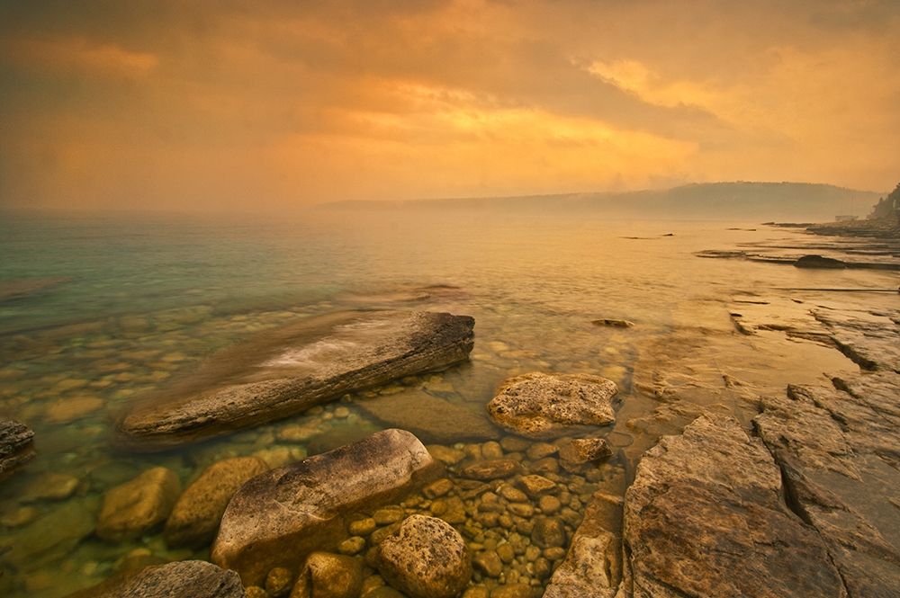Canada-Ontario-Morning fog on Georgian Bay Limestone Rock Barrow Bay Bruce Peninsula art print by Jaynes Gallery for $57.95 CAD