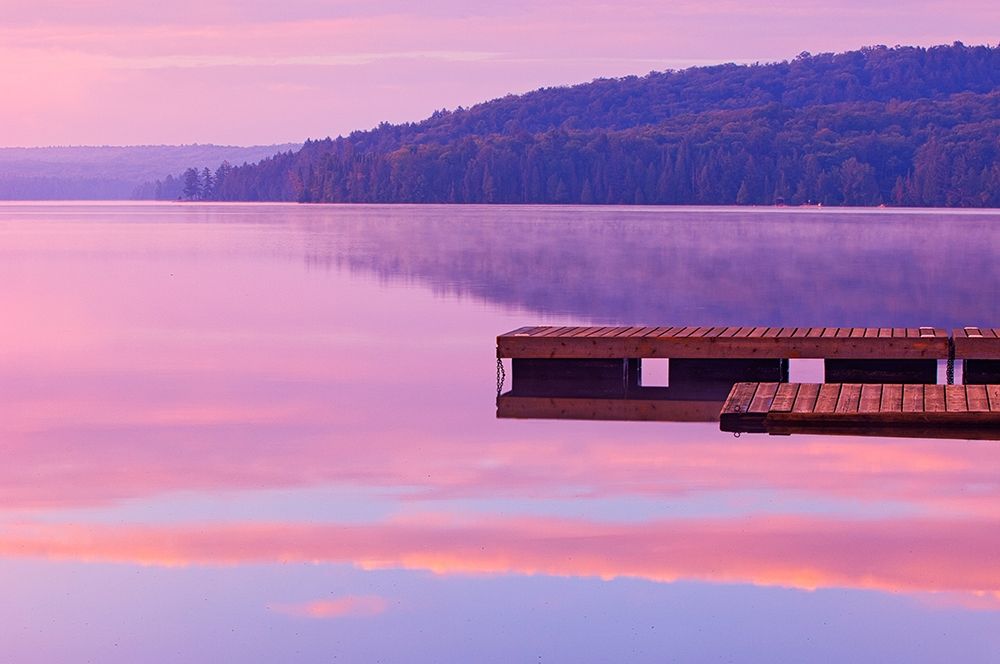 Canada-Ontario-Algonquin Provincial Park-Dock and fog on Lake of Two Rivers art print by Jaynes Gallery for $57.95 CAD