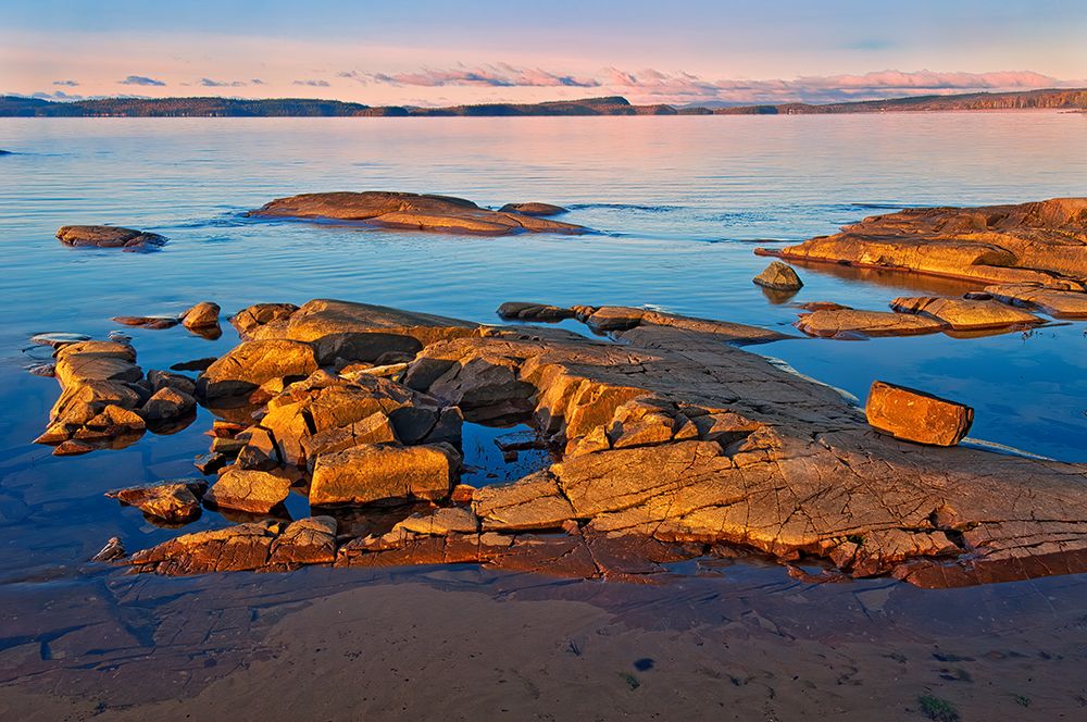 Canada-Ontario-Rossport. Rocky shoreline of Lake Superior at sunrise. art print by Jaynes Gallery for $57.95 CAD