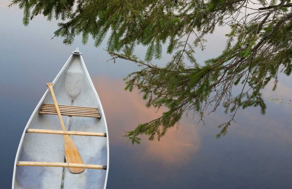 Canada, Quebec, Eastman Canoe on lake at sunset art print by Gilles Delisle for $57.95 CAD