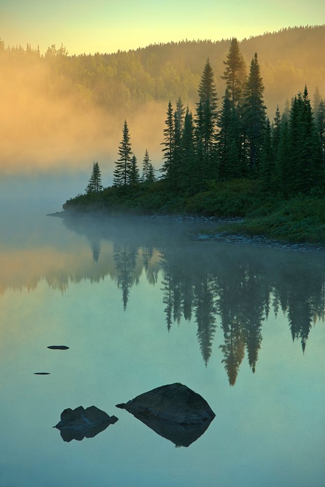 Canada-Quebec-Chibougamau Lake in fog at sunrise art print by Jaynes Gallery for $57.95 CAD