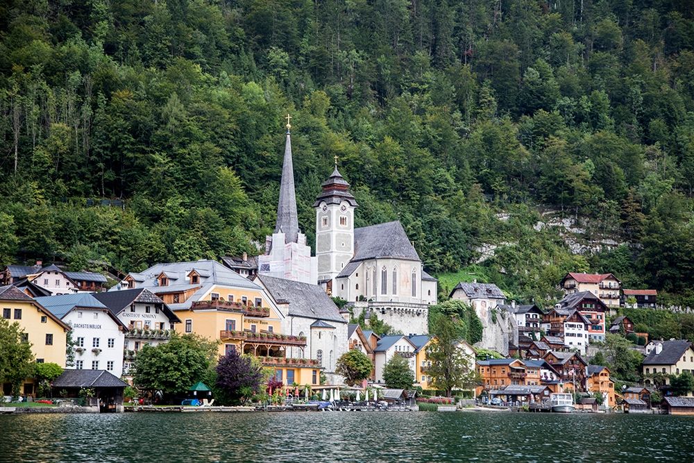 Austria-Hallstatt-Town of Hallstatt as seen from Lake Hallstatt art print by Hollice Looney for $57.95 CAD