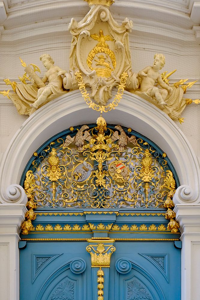 Vienna, Austria. Stunning blue carved door, 1800s art print by Julien McRoberts for $57.95 CAD