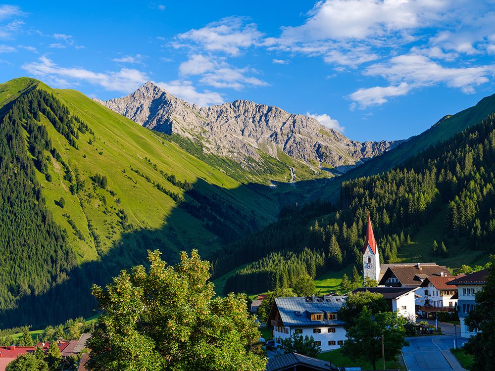 Village Berwang in the Lechtal Alps, Mt. Roter Stein in background. Central Europe, Austria, Tyrol art print by Martin Zwick for $57.95 CAD