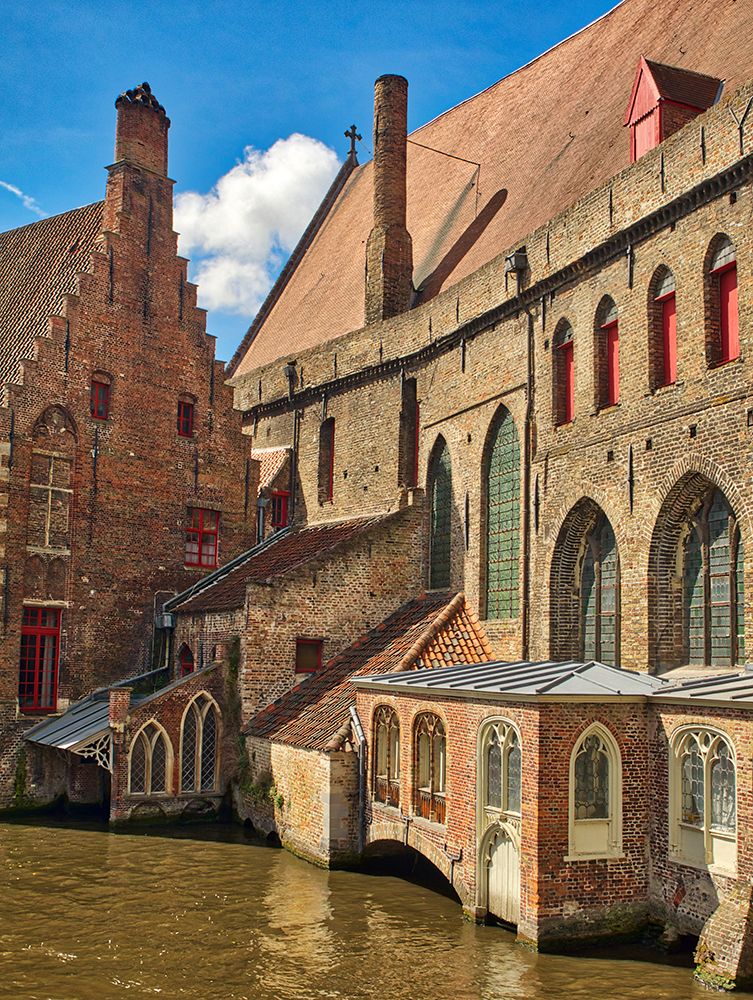 Belgium-Bruges. Old Saint Johns Hospital and also Hans Memling Museum-along the River Dijver. art print by Julie Eggers for $57.95 CAD
