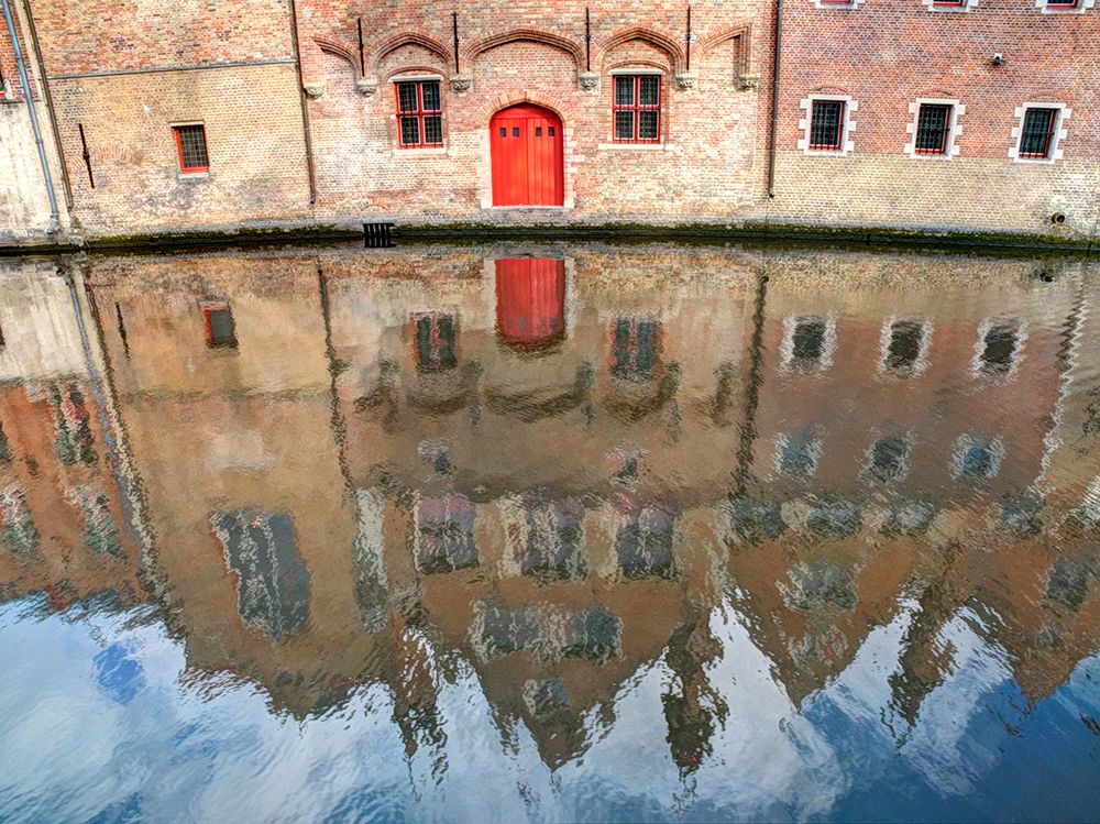 Belgium-Bruges. Reflections of medieval buildings along canal. art print by Julie Eggers for $57.95 CAD