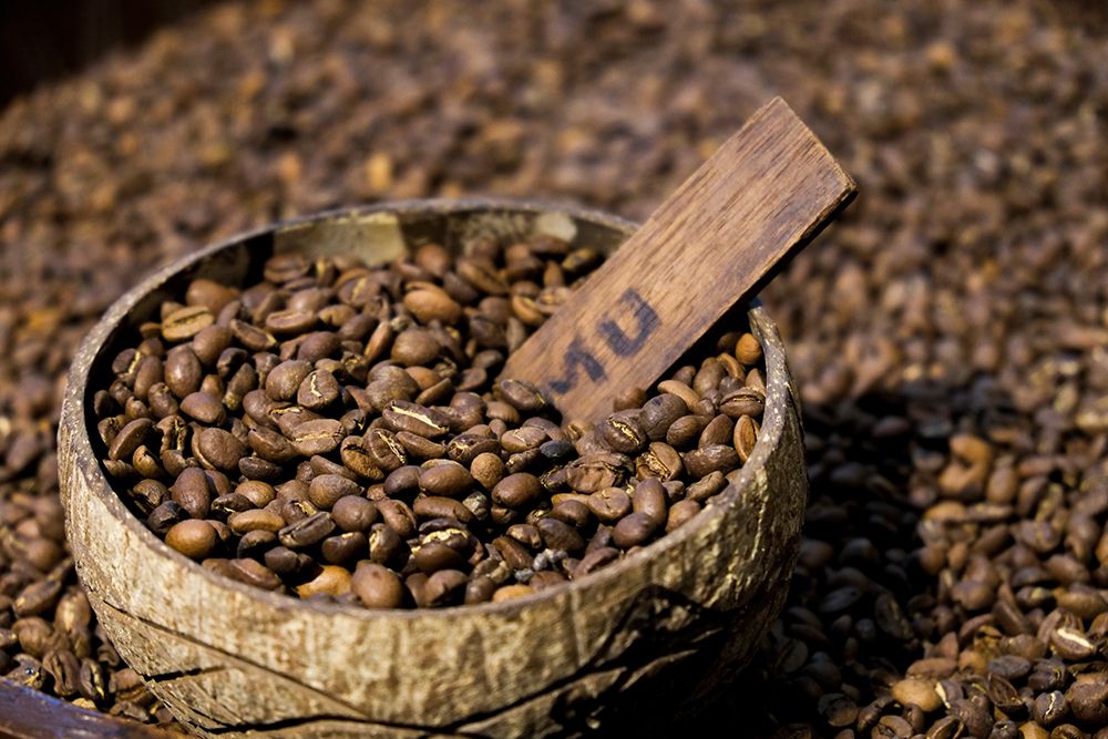 Brussels, Belgium. Roasted coffee beans for sale in bin at coffee shop art print by Julien McRoberts for $57.95 CAD