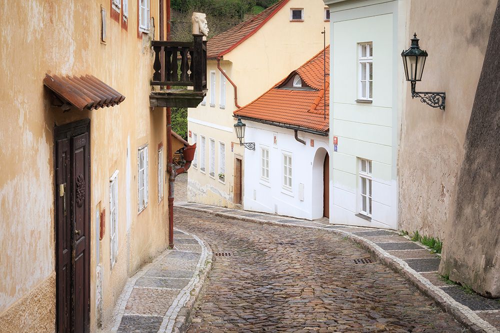 Europe-Czech Republic-Prague-Houses on cobblestone street art print by Jaynes Gallery for $57.95 CAD