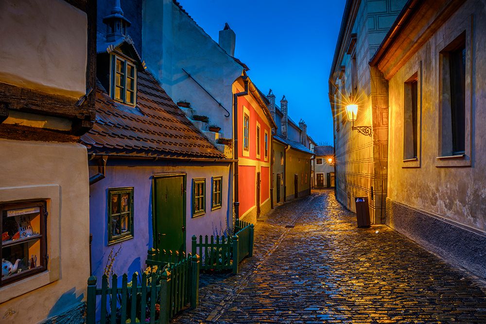 Europe-Czech Republic-Prague-Golden Lane buildings and street at night art print by Jaynes Gallery for $57.95 CAD