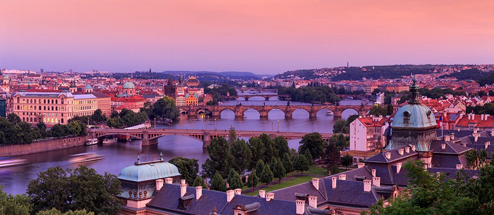Europe-Czech Republic-Prague-Panoramic overview of Vltava River and bridges art print by Jaynes Gallery for $57.95 CAD