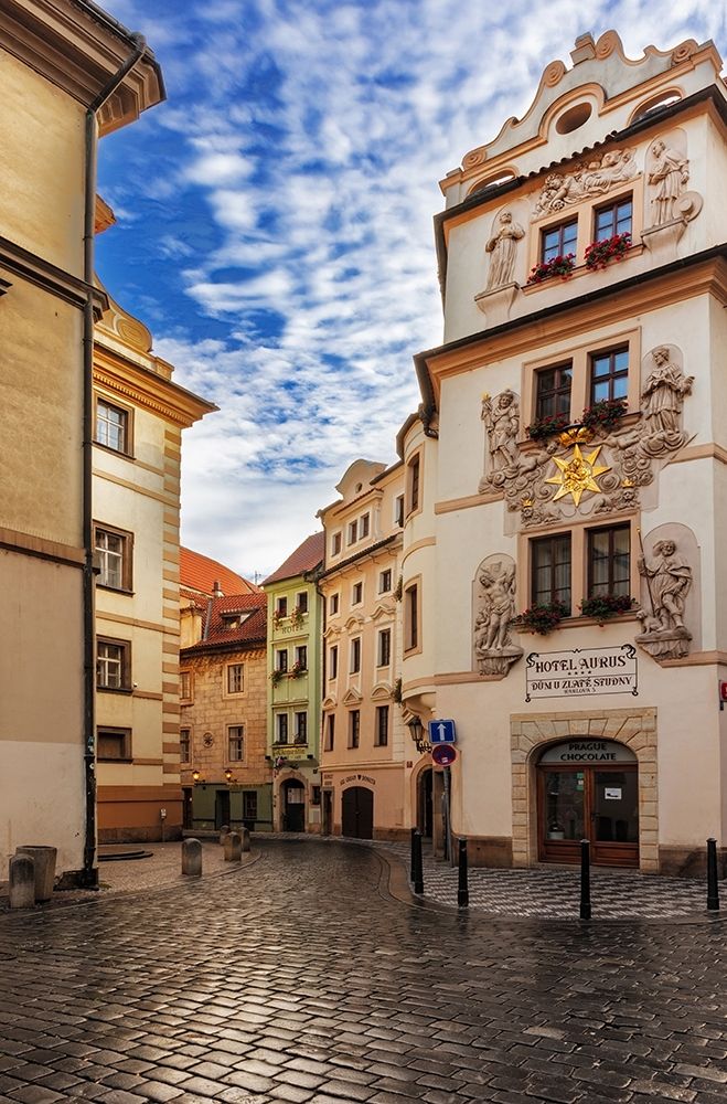 Narrow wet cobblestone streets in Old Town in Prague-Czech Republic art print by Chuck Haney for $57.95 CAD