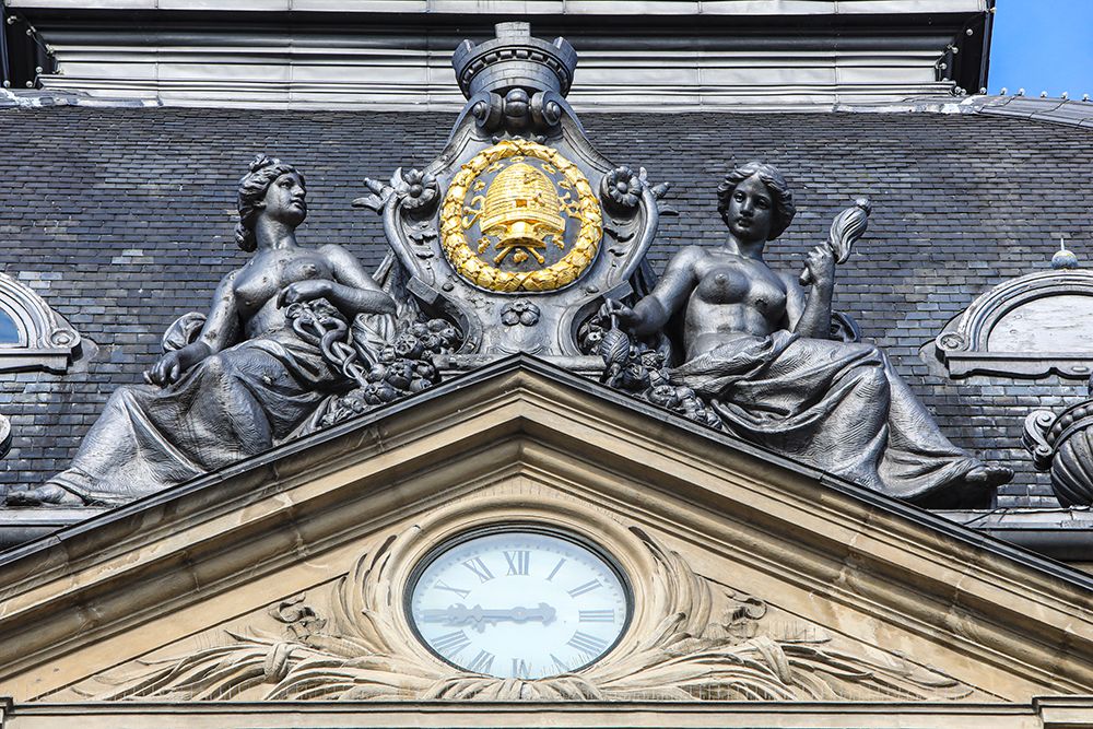 Copenhagen, Denmark. Clock tower, royal coat of arms. art print by Jolly Sienda for $57.95 CAD