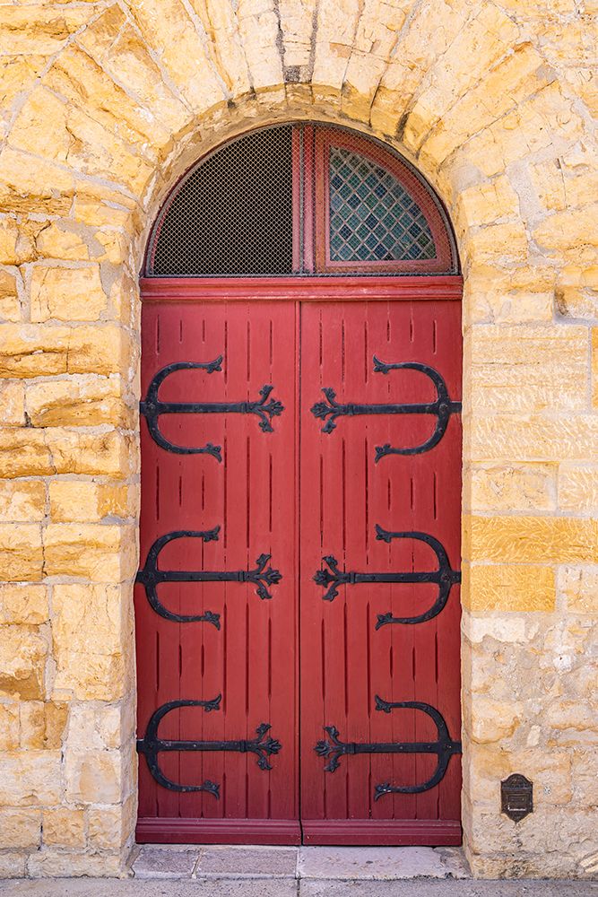 Provence-Alpes-Cote dAzur-France Red door with metal hinges in a stone building art print by Emily M. Wilson for $57.95 CAD