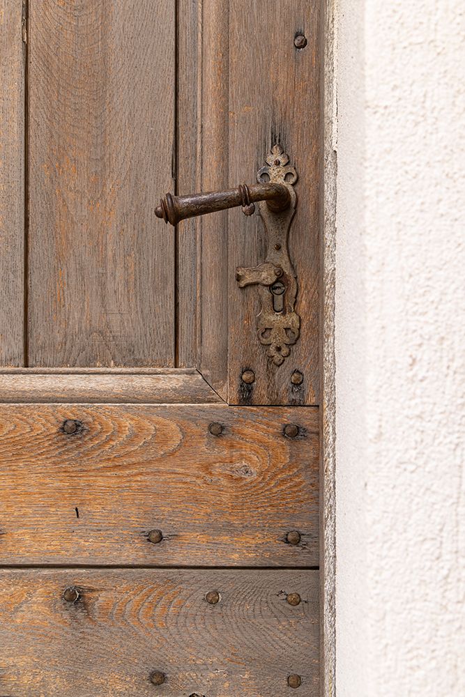Aigues-Mortes-Gard-Occitania-France An old wooden door in the south of France art print by Emily M. Wilson for $57.95 CAD