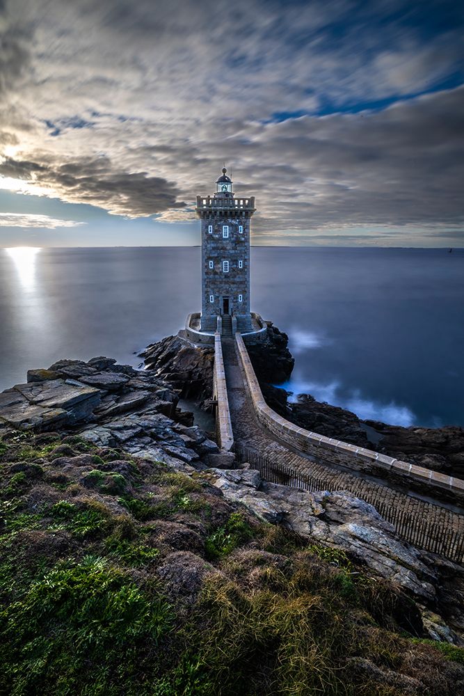 France-Brittany-Le Conquet Sun setting at the Kermorvan Lighthouse art print by Hollice Looney for $57.95 CAD