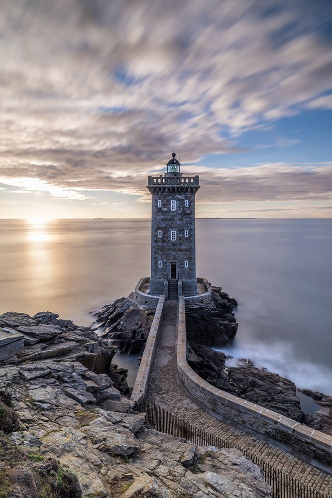 France-Brittany-Le Conquet Sun setting at the Kermorvan Lighthouse art print by Hollice Looney for $57.95 CAD