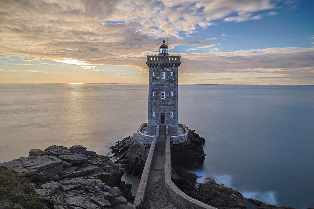 France-Brittany-Le Conquet Sun setting at the Kermorvan Lighthouse art print by Hollice Looney for $57.95 CAD