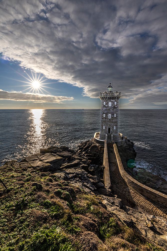France-Brittany-Le Conquet Sun setting at the Kermorvan Lighthouse art print by Hollice Looney for $57.95 CAD