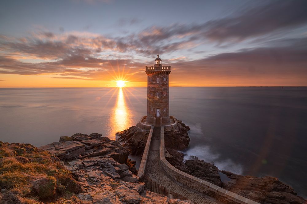France-Brittany-Le Conquet Sun setting at the Kermorvan Lighthouse art print by Hollice Looney for $57.95 CAD