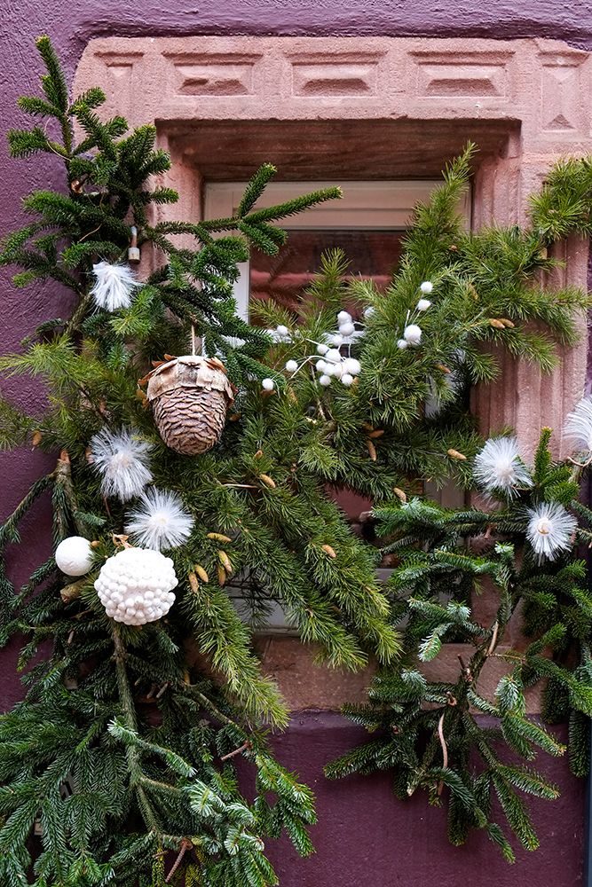 Riquewihr-France Village established 1400s in Alsace Region Window decorated Christmas ornaments art print by Julien McRoberts for $57.95 CAD