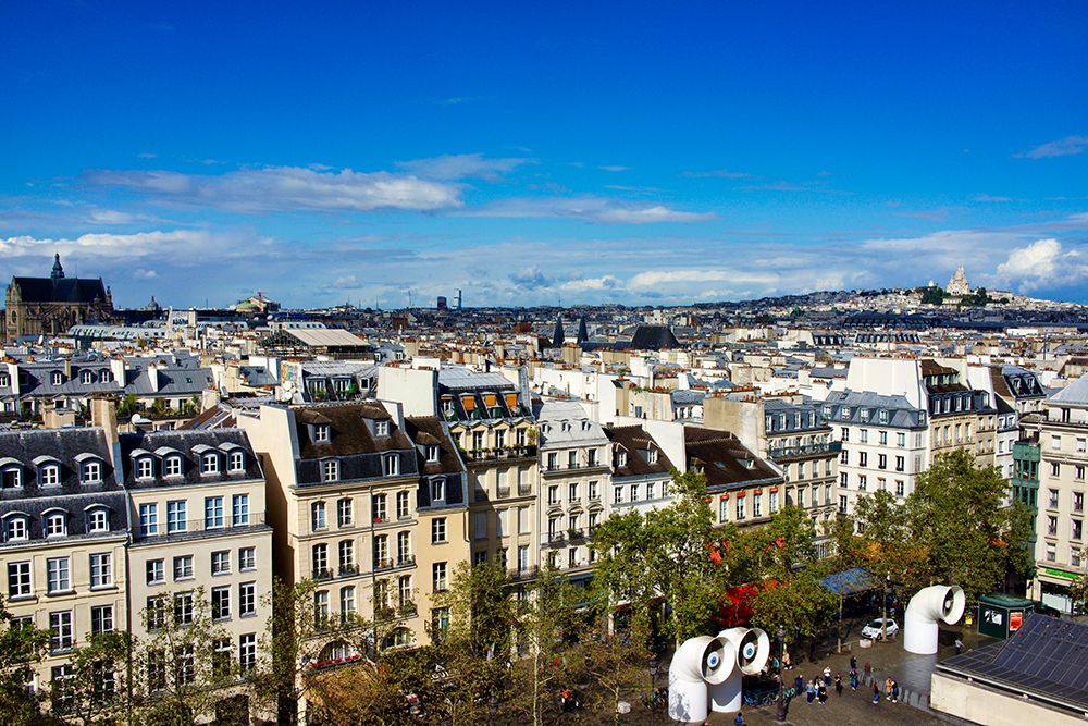 France-Paris Houses facing Beaubourg-Centre Pompidou square-Eiffel tower on the far left art print by Michele Molinari for $57.95 CAD
