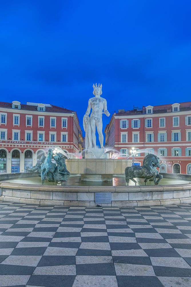 France, Cote d Azur, Nice. Sun Fountain at Place Massena with Statue of Apollo at dawn art print by Rob Tilley for $57.95 CAD