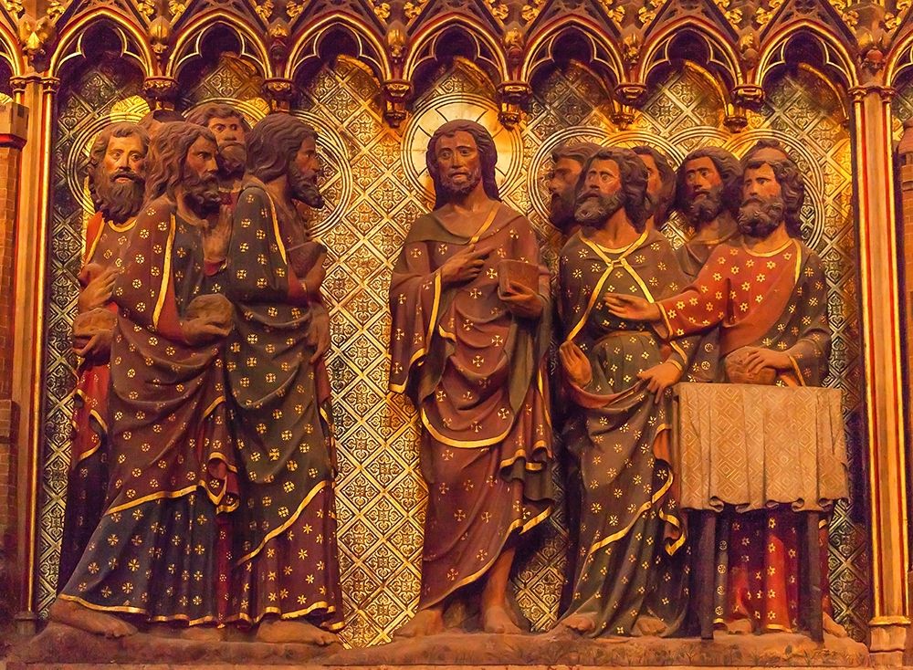 Jesus Christ Twelve Disciples Wooden Panel statues Sculpture-Notre Dame Cathedral-Paris-France art print by William Perry for $57.95 CAD