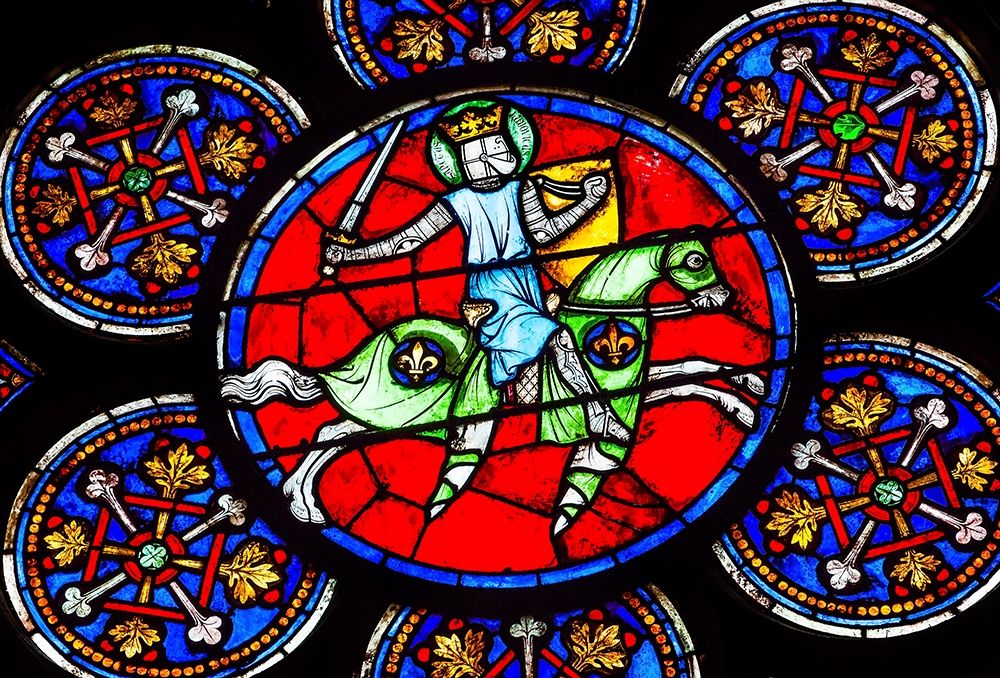 Armed Knight Sword stained glass-Notre Dame Cathedral-Paris-France art print by William Perry for $57.95 CAD