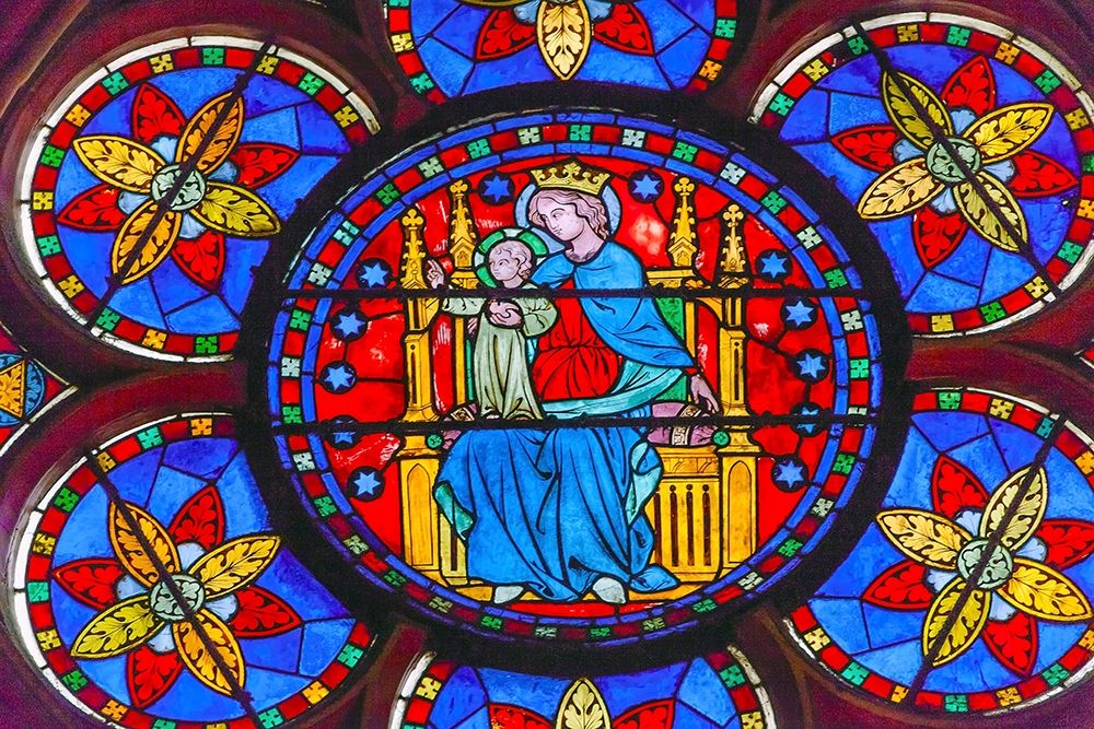Virgin Mary-Jesus Christ stained glass-Notre Dame Cathedral-Paris-France art print by William Perry for $57.95 CAD