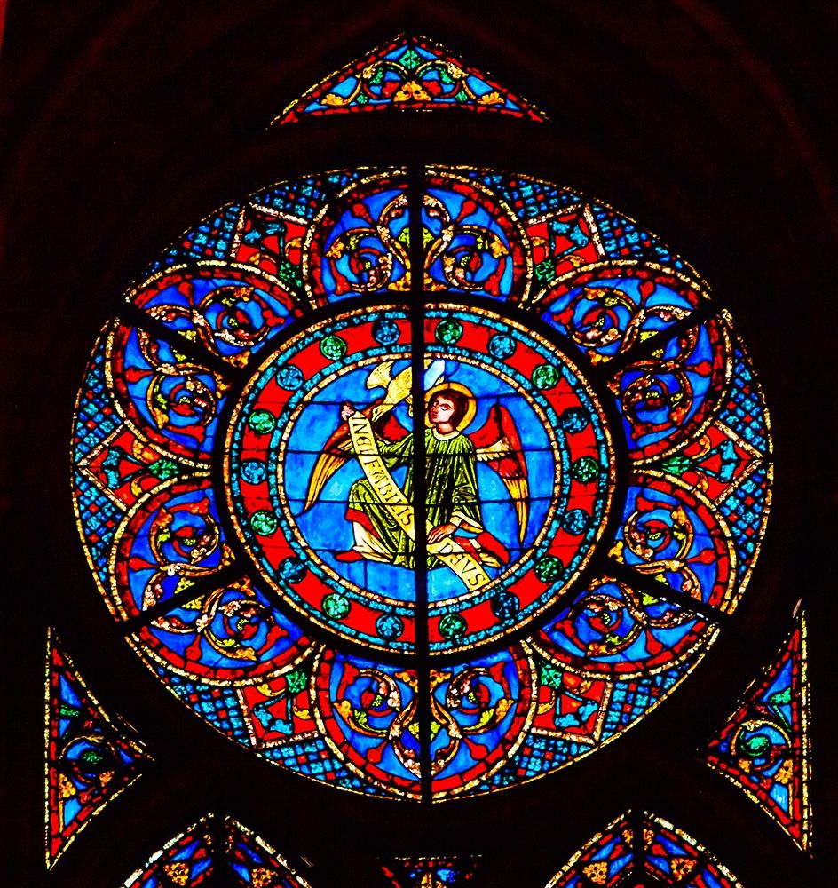 Angel stained glass-Notre Dame Cathedral-Paris-France art print by William Perry for $57.95 CAD