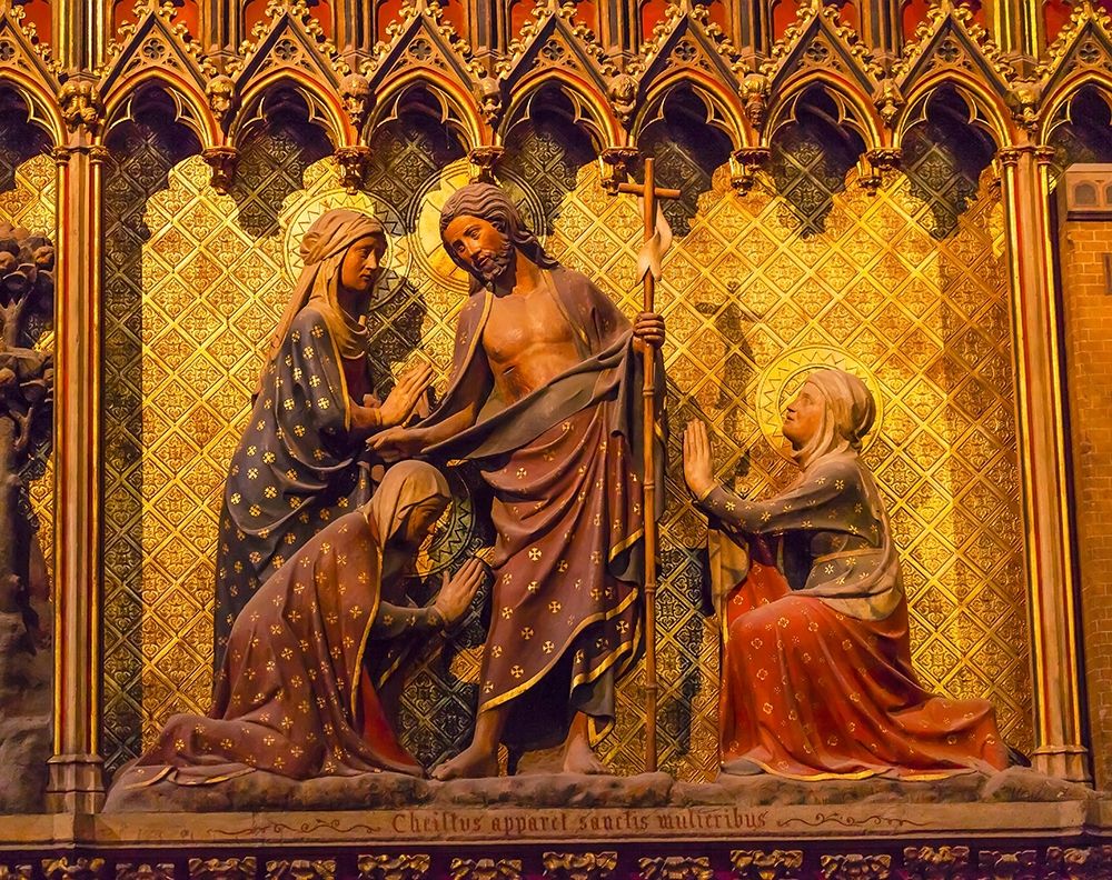 Women Praying Jesus Christ wooden panel statues-Notre Dame Cathedral-Paris-France art print by William Perry for $57.95 CAD