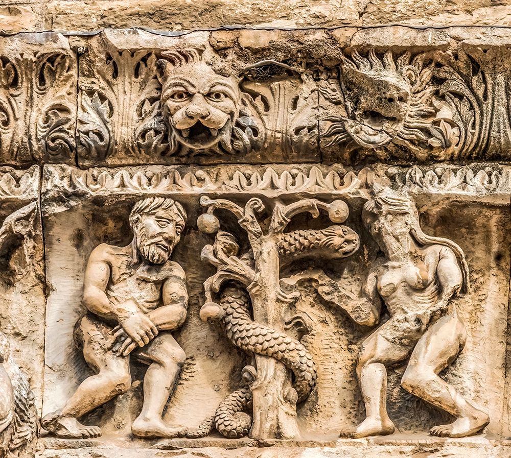Adam and Eve facade- Nimes Cathedral- Gard- France. Created 1100 AD. art print by William Perry for $57.95 CAD