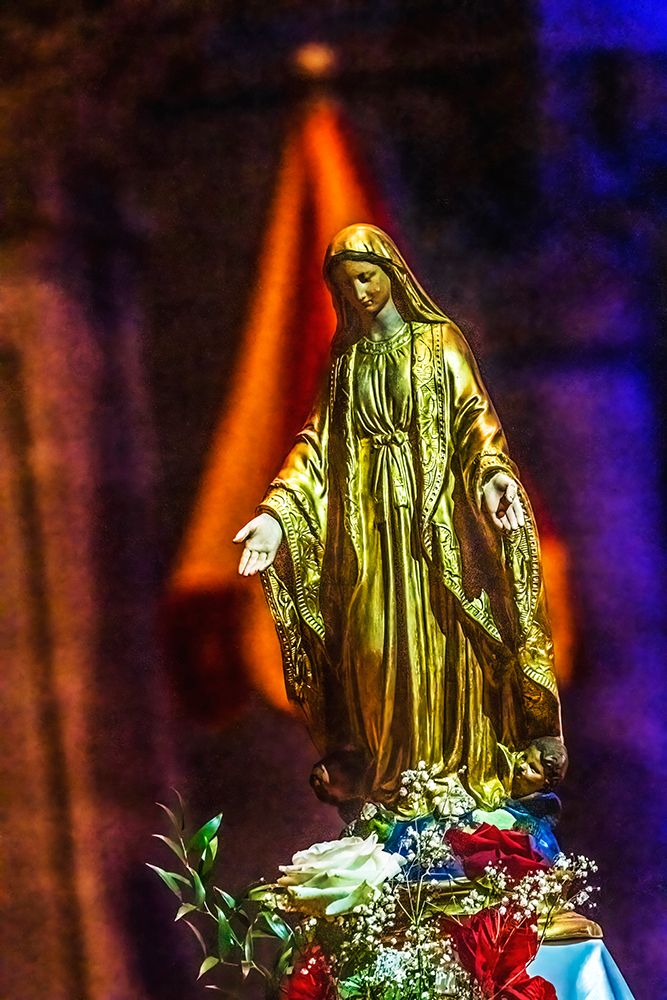 Virgin Mary statue- Nimes Cathedral- Gard- France. Catholic church created 1100 AD art print by William Perry for $57.95 CAD