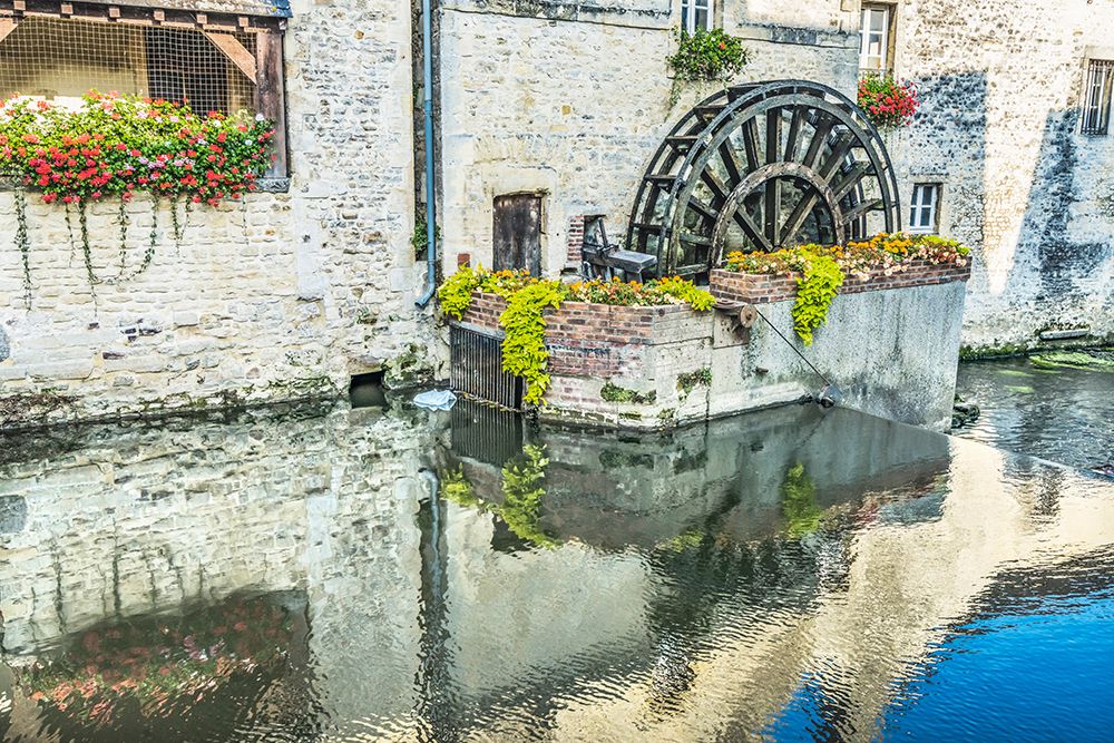 Colorful old buildings- Aure River reflection- Bayeux- Normandy- France art print by William Perry for $57.95 CAD