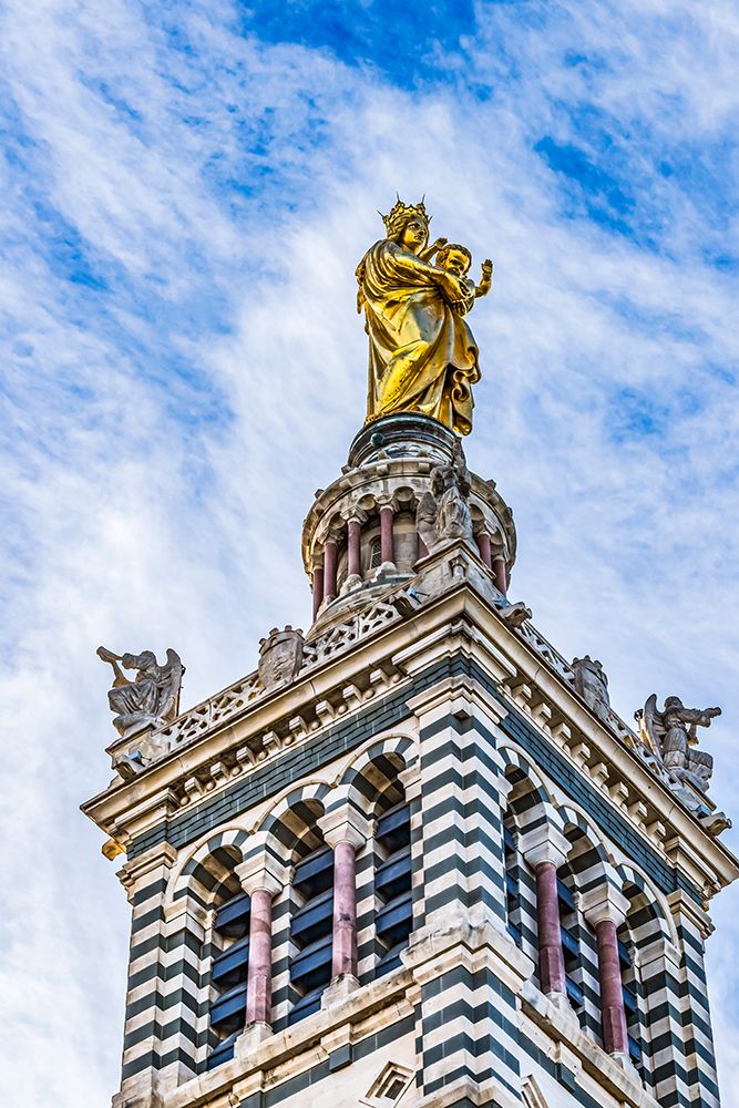 Mary and Jesus Statue-Notre Dame de la Garde Catholic Church-Marseille-France. art print by William Perry for $57.95 CAD