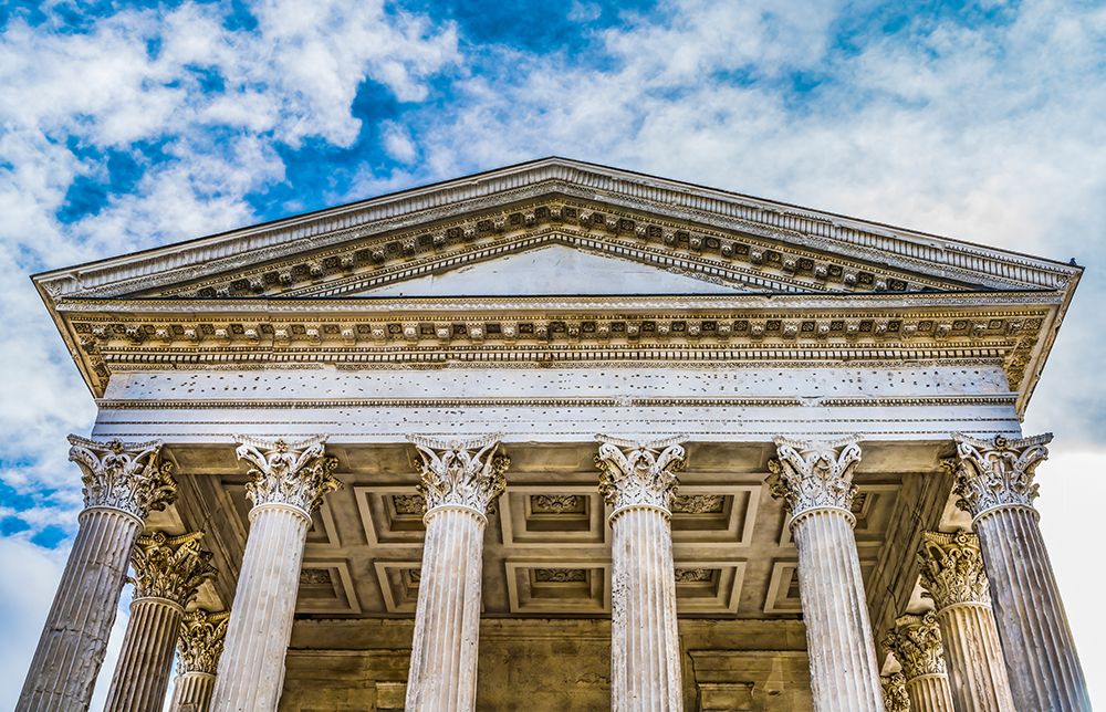 Maison Carree plaza-Nimes-Gard-France. Oldest Roman Temple in Europe created in 7 AD. art print by William Perry for $57.95 CAD