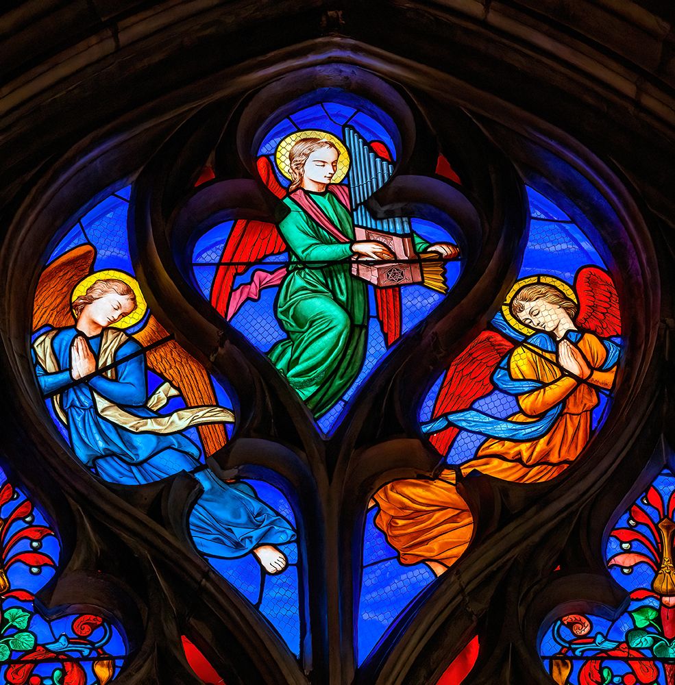 Colorful angels stained glass, Eglise Saint-Bonaventure, Lyon, France. art print by William Perry for $57.95 CAD