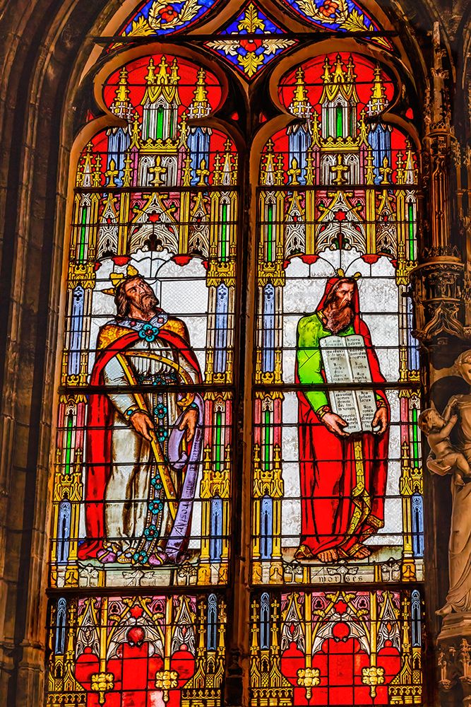 Colorful Moses, King David stained glass, Eglise Saint-Bonaventure, Lyon, France. art print by William Perry for $57.95 CAD