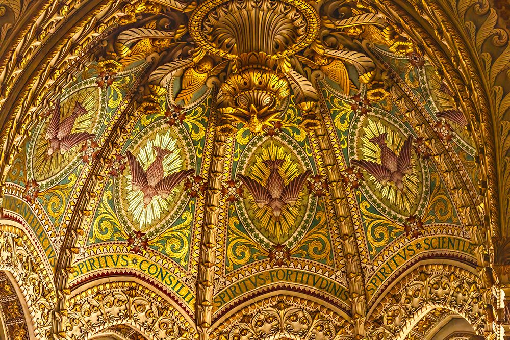 Colorful Holy Spirit gilded painting, Basilica of Notre Dame de Fourviere, Lyon, France. art print by William Perry for $57.95 CAD