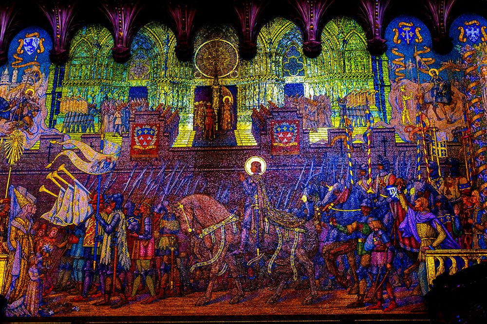Colorful gilded Saint Joan of Arc mosaic, Basilica of Notre Dame de Fourviere, Lyon, France. art print by William Perry for $57.95 CAD