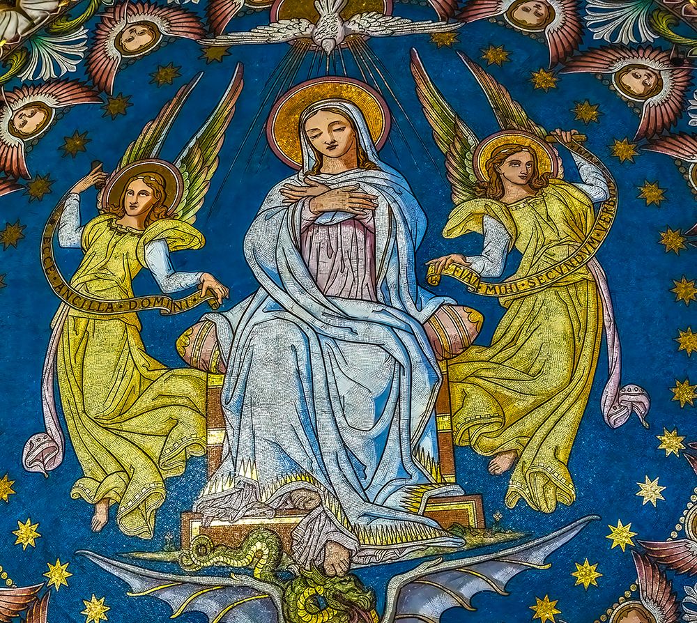 Colorful Virgin Mary Mosaic, Basilica of Notre Dame de Fourviere, Lyon, France. art print by William Perry for $57.95 CAD
