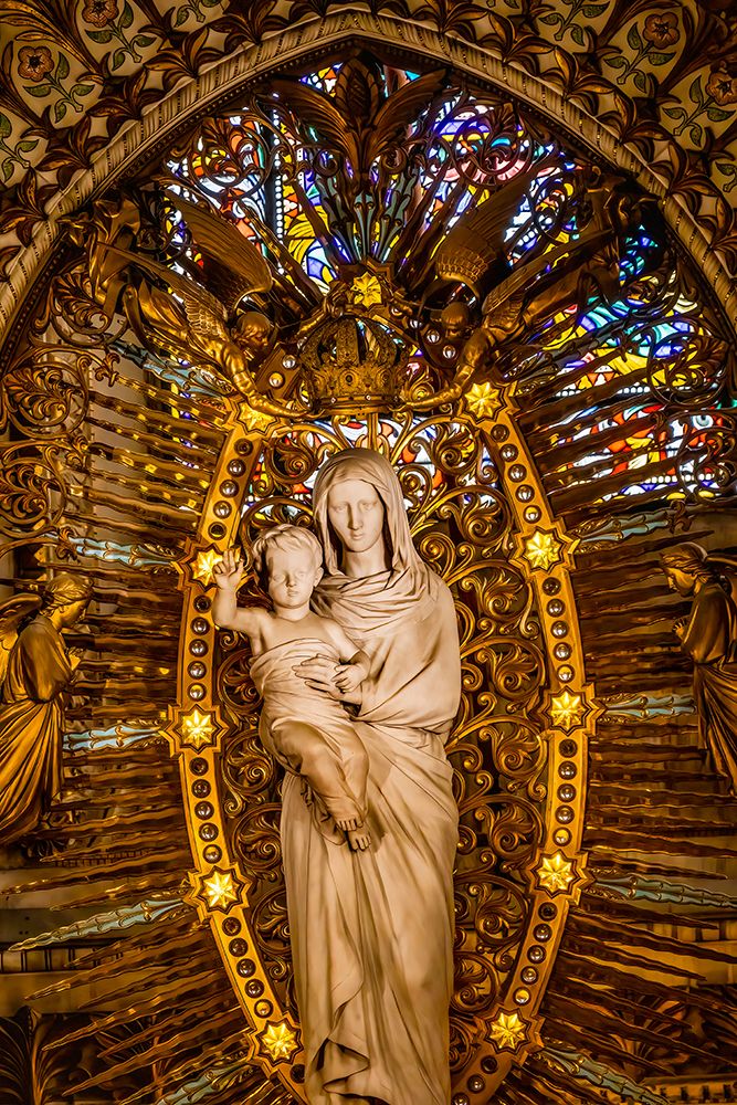 Colorful altar, stained glass, Basilica of Notre Dame de Fourviere, Lyon, France. art print by William Perry for $57.95 CAD
