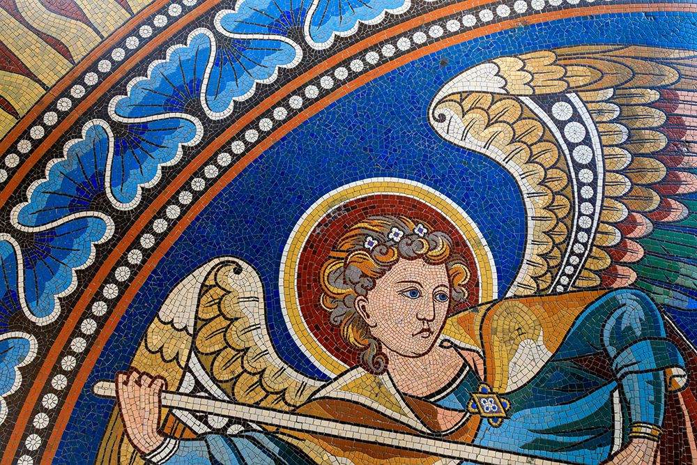 Germany, Berlin. Ceiling of Kaiser Wilhem memorial church monument. Angel part of ceiling mosaic. art print by Emily M. Wilson for $57.95 CAD