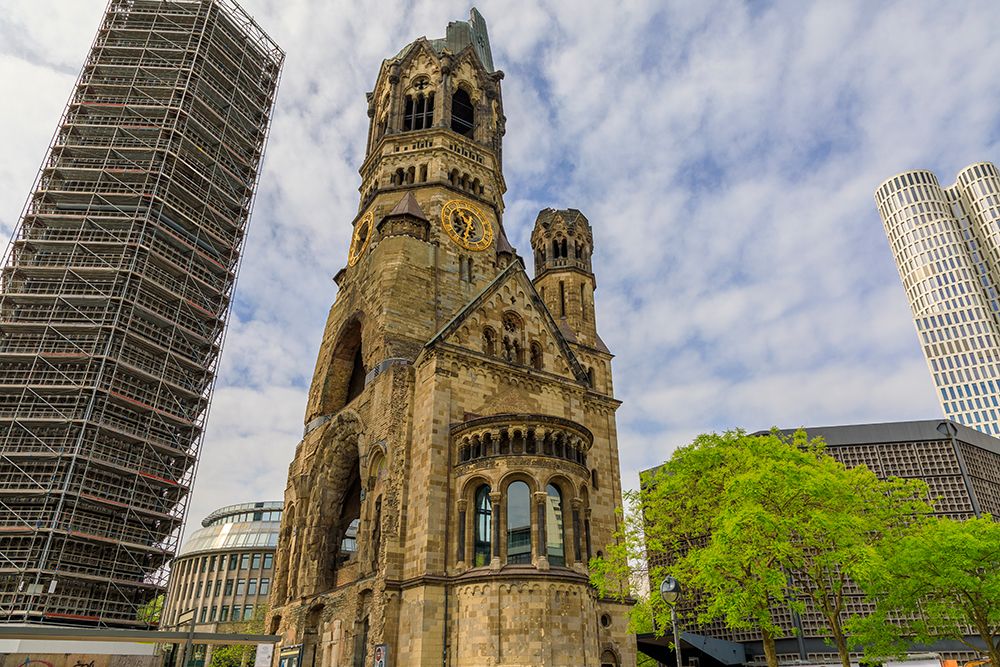 Germany, Berlin. Clock Tower. Remains of the Neo-Romanesque style, Kaiser Wilhelm Church. art print by Emily M. Wilson for $57.95 CAD