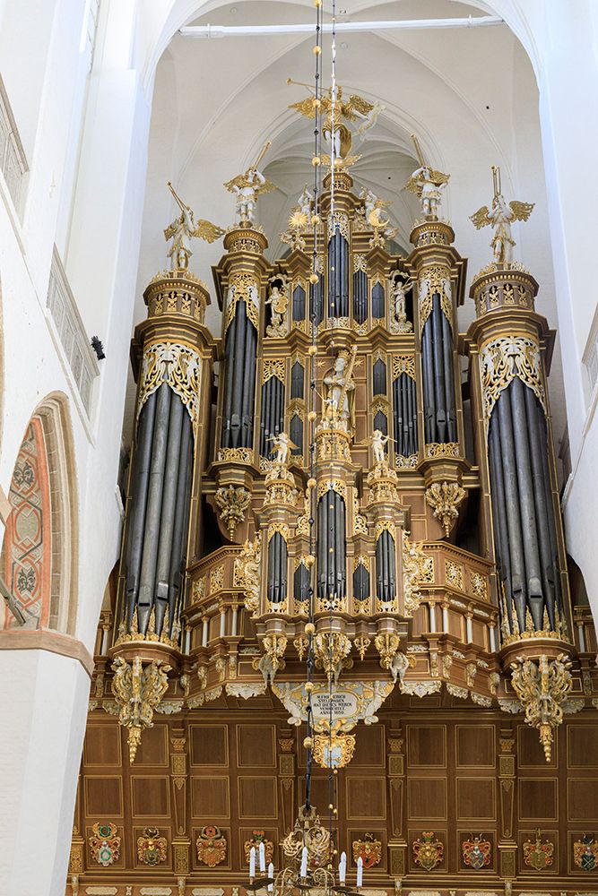 Germany, Mecklenburg-Vorpommern, Stralsund. St. Marys Church interior, UNESCO Site. Organ pipes. art print by Emily M. Wilson for $57.95 CAD