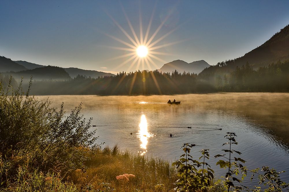 Germany-Bavaria-Ramsau bei Berchtesgaden-Fishing on Lake Hintersee in Early Morning Light art print by Hollice Looney for $57.95 CAD