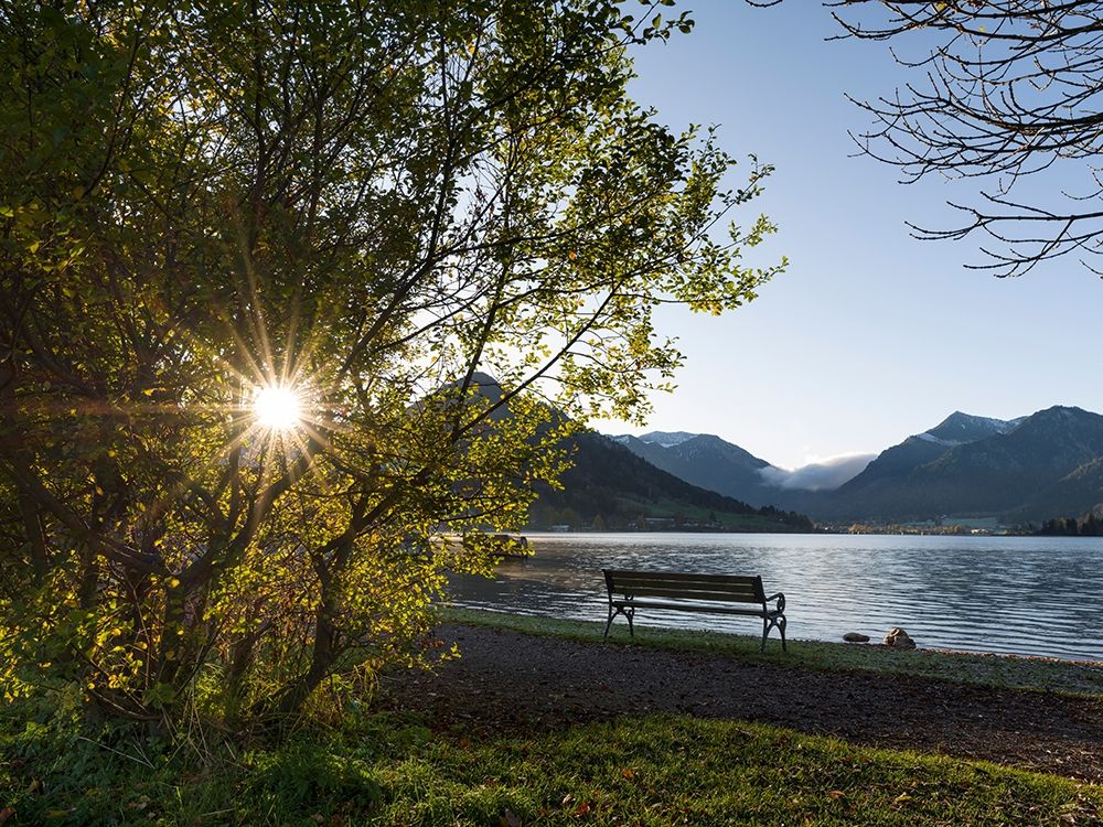 Sunrise at lake and village Schliersee in the Bavarian Alps during autumn-Bavaria-Germany art print by Martin Zwick for $57.95 CAD
