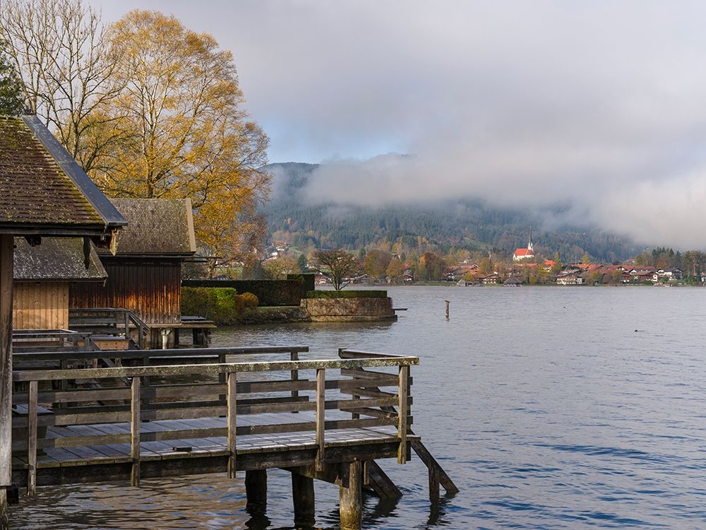 View towards Bad Wiessee Lake Tegernsee near village Rottach Egern in the Bavarian Alps art print by Martin Zwick for $57.95 CAD