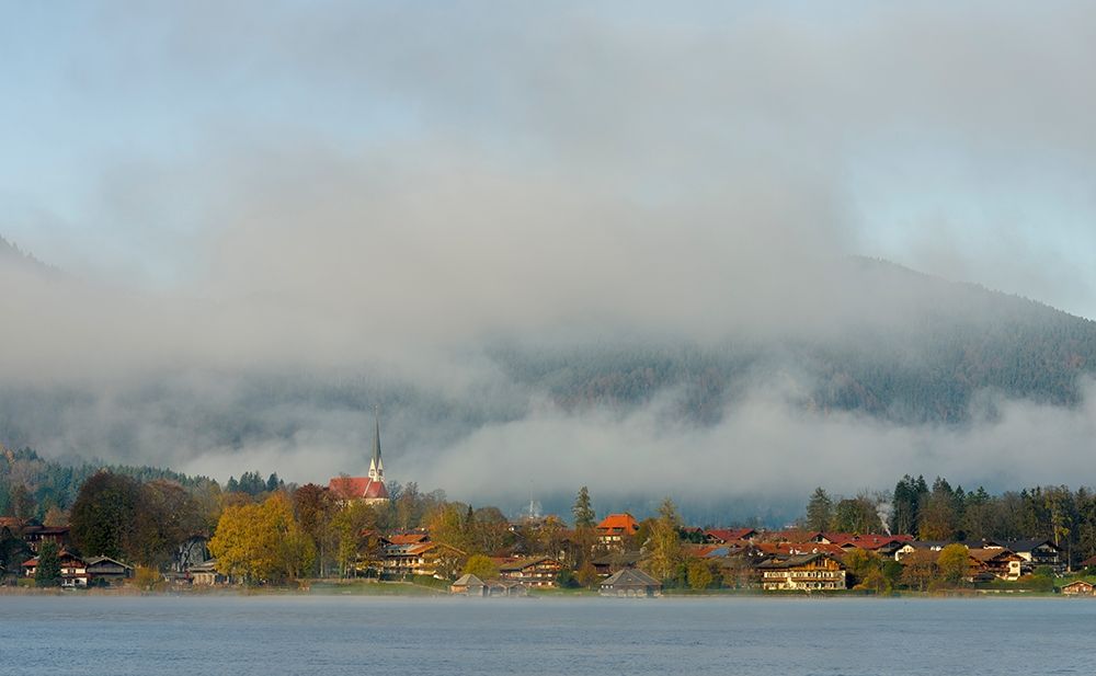 View towards Bad Wiessee Lake Tegernsee near village Rottach Egern in the Bavarian Alps art print by Martin Zwick for $57.95 CAD